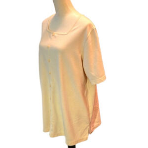 C.S.T. Sport Pullover Cream Color Buttons Short Sleeve Square Neck Women Size 1X